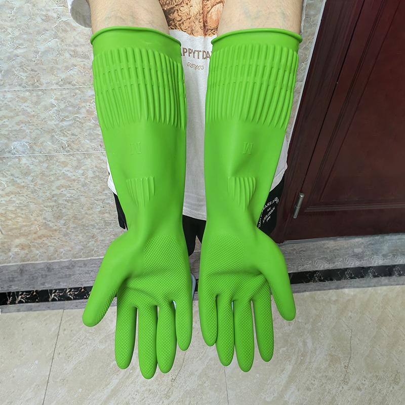 Dish Glove Rubber - 1Pair Lengthen Dishwashing Cleaning Silicone Gloves